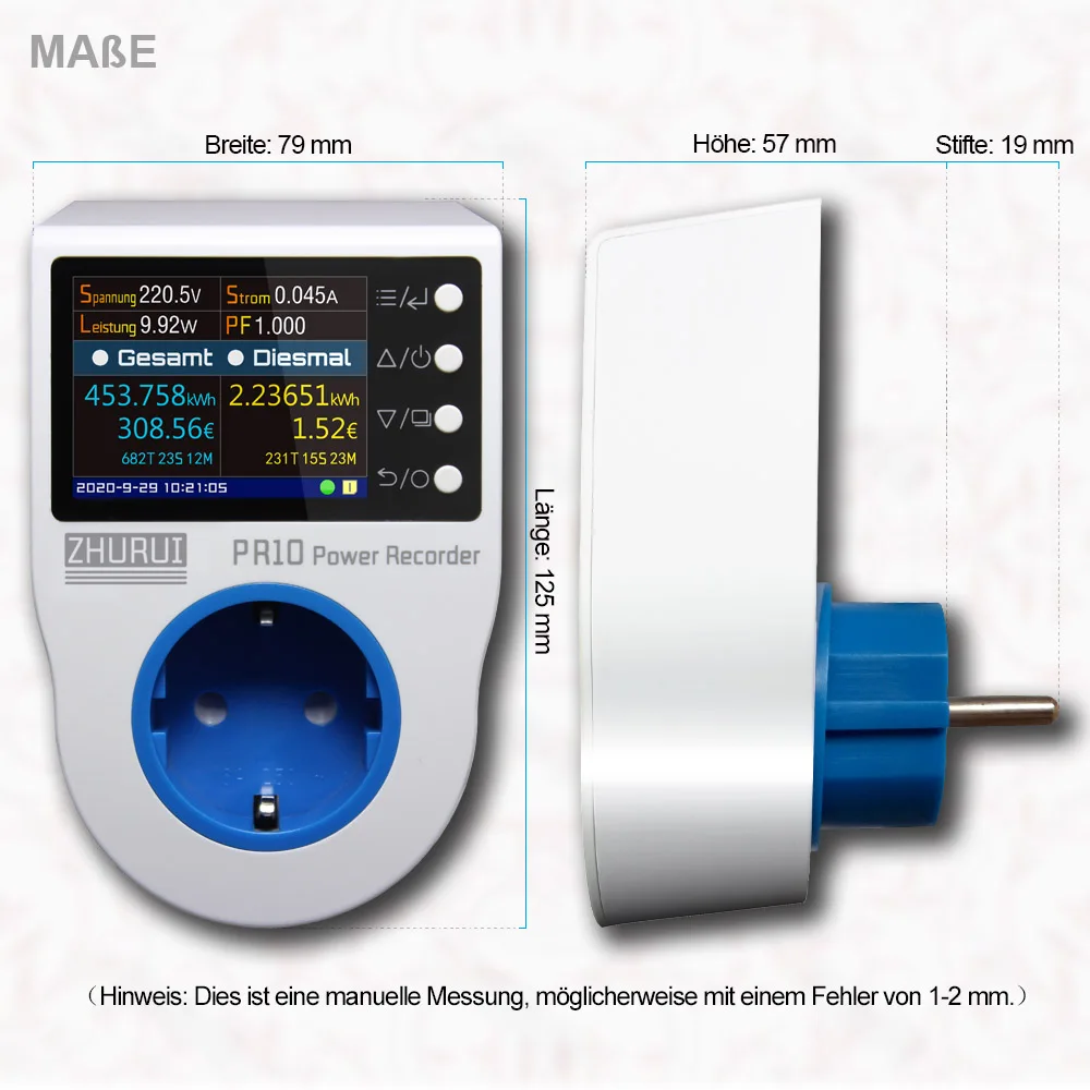 PR10-C  C/F Plug /Socket 16A/Power /Watt/ Energy/Electricity meter Russian/German/Spanish/Korean