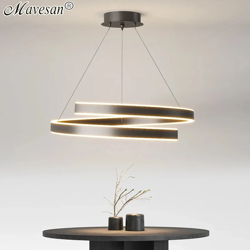 Modern LED Spiral Pendant Lamp Dinning Room Chandelier Circular Design Bedroom Luxury Hanging Lamp Home Decor Lighting Fixture