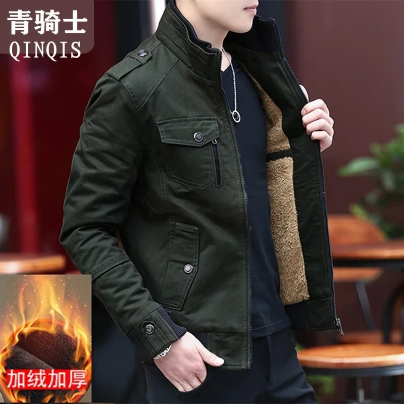 

Men's Plush thick jacket jacket, autumn and winter fashion, high-quality large-size work clothes, cotton warm windbreak