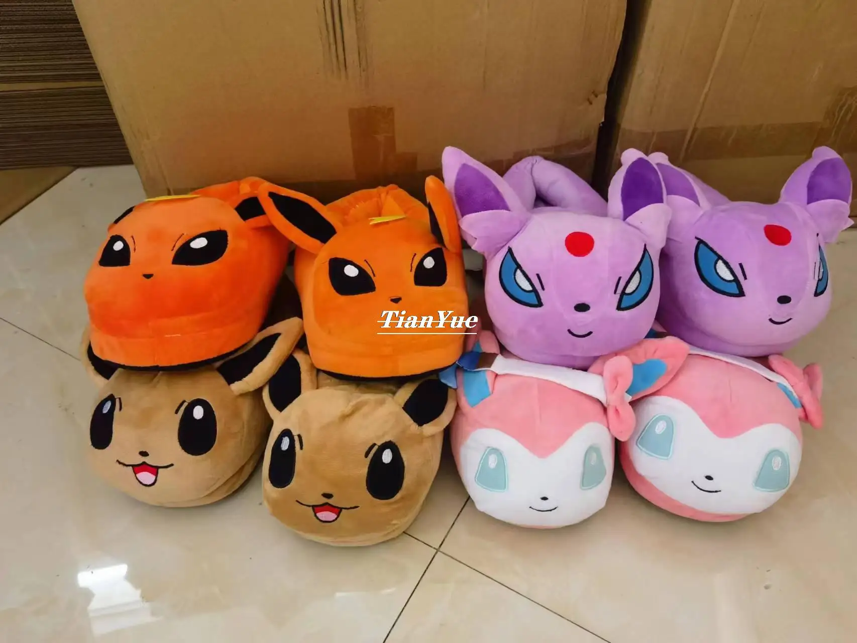 Cute Pokemon Eevee Warm home adult's slippers soft Stuffed Pussy Christmas Gift Toys for Christmas 26cm