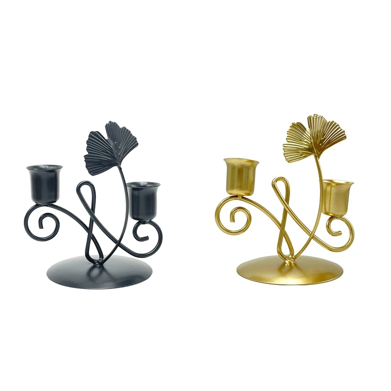 Metal Ginkgo Biloba Leaf Holder Iron Candlestick Ornaments Wedding Table Decoration for Living Room Bedroom Home Decor