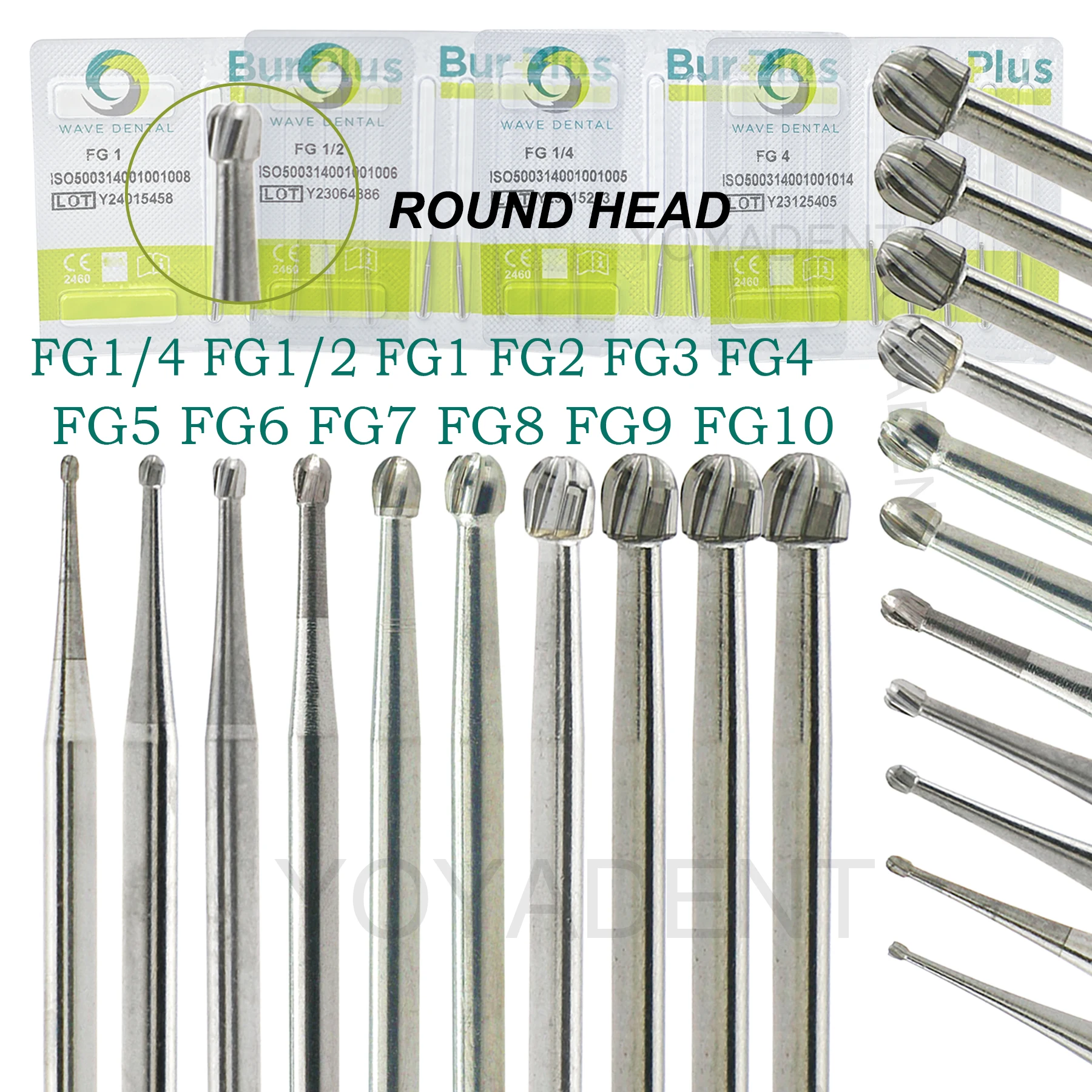WAVE Dental Tungsten Carbide Bur Round Ball Head Bur FG Drill For High Speed Handpiece Dia.1.6mm 5Pcs/pack Dentistry Instruments
