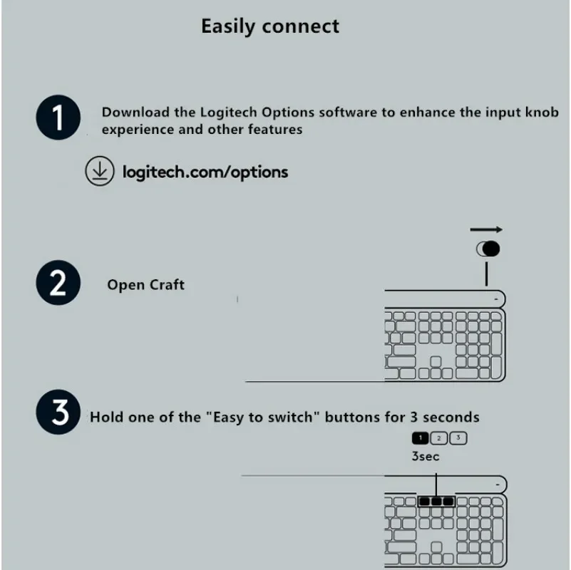 Imagem -06 - Logitech-craft Teclado sem Fio Botões de Controle Inteligentes Conexão Bluetooth Interruptor de Conexão Multi Dispositivo Cinza Escuro