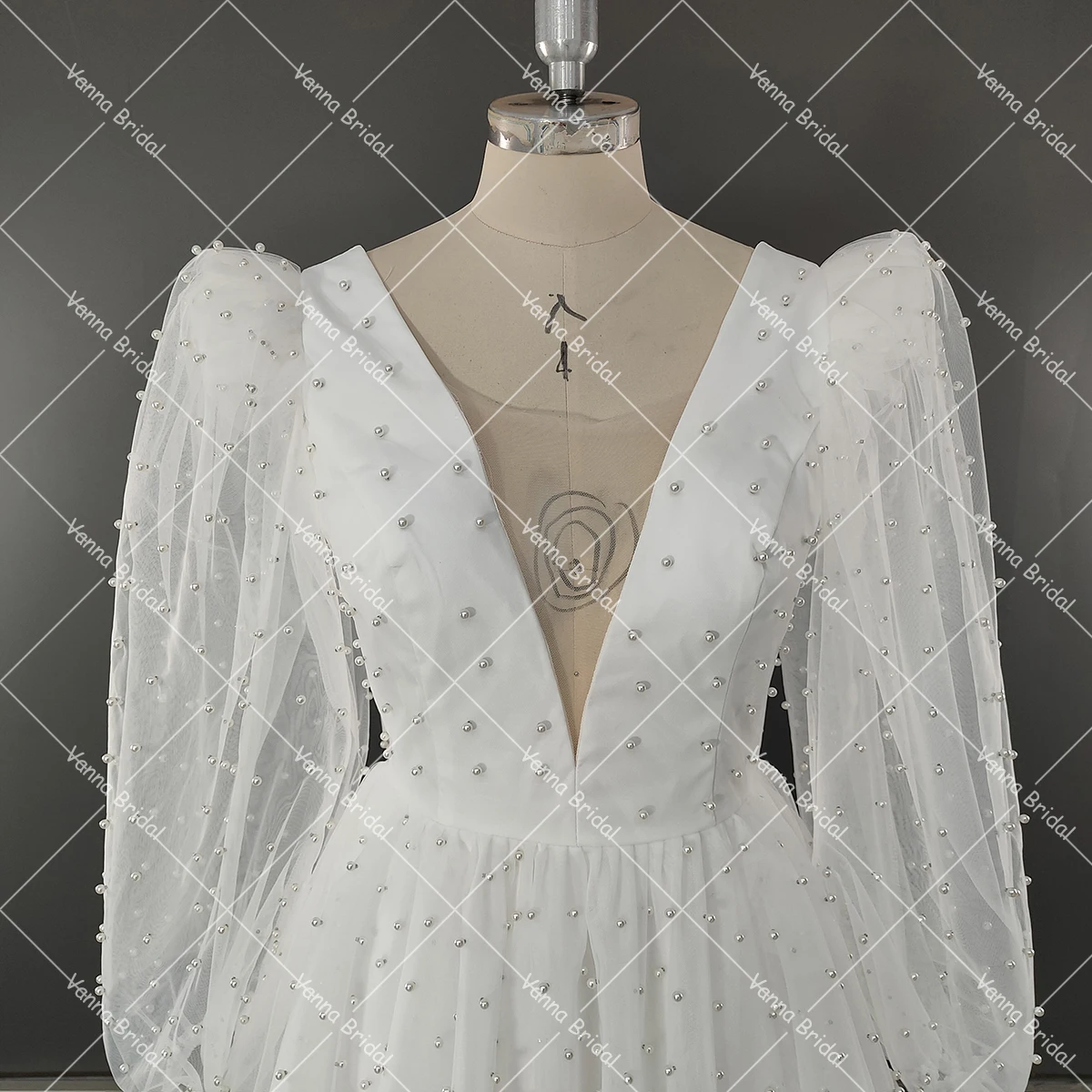 Mini vestidos de novia con perlas, lazo desmontable, cuello en V, mangas largas acampanadas, foto Real personalizada de talla grande, vestido de novia por encima de la rodilla