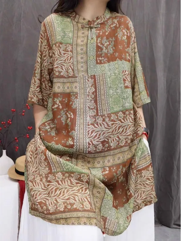 เสื้อผ้าสไตล์จีนโบราณ ลายพิมพ์ผ้าลินิน น้ำหนักเบา ความยาวปานกลาง สำหรับผู้หญิง ฤดูร้อน รุ่นใหม่ล่าสุด ทรงหลวม สวมใส่สบาย เหมาะสำหรับเดินทางไปทำงาน...