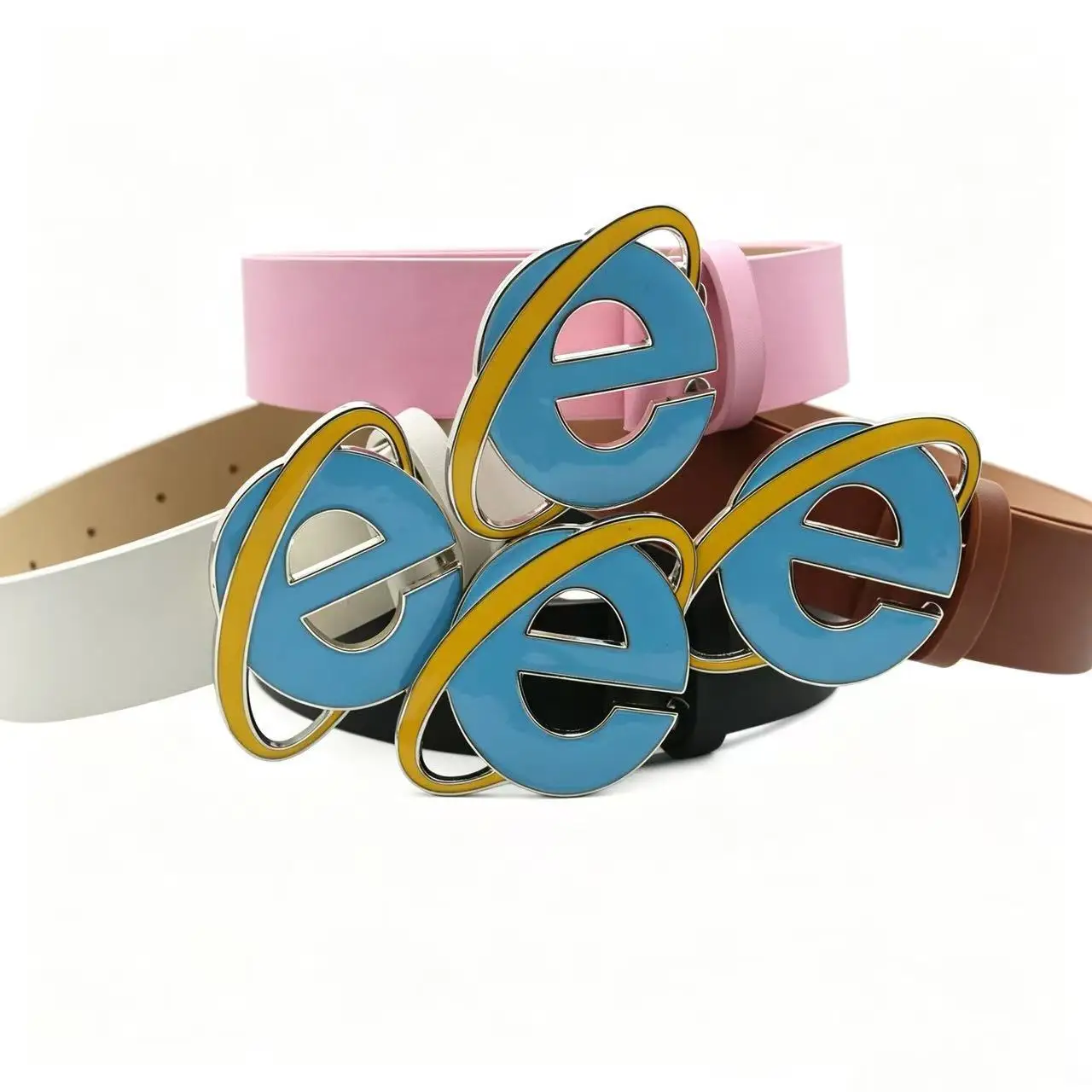 

Novelty Unisex Nostalgic Design Y2K IE Logo Belt,Internet Explorer E Letter Buckle Belt for Men Women Punk Design Cosplay Party