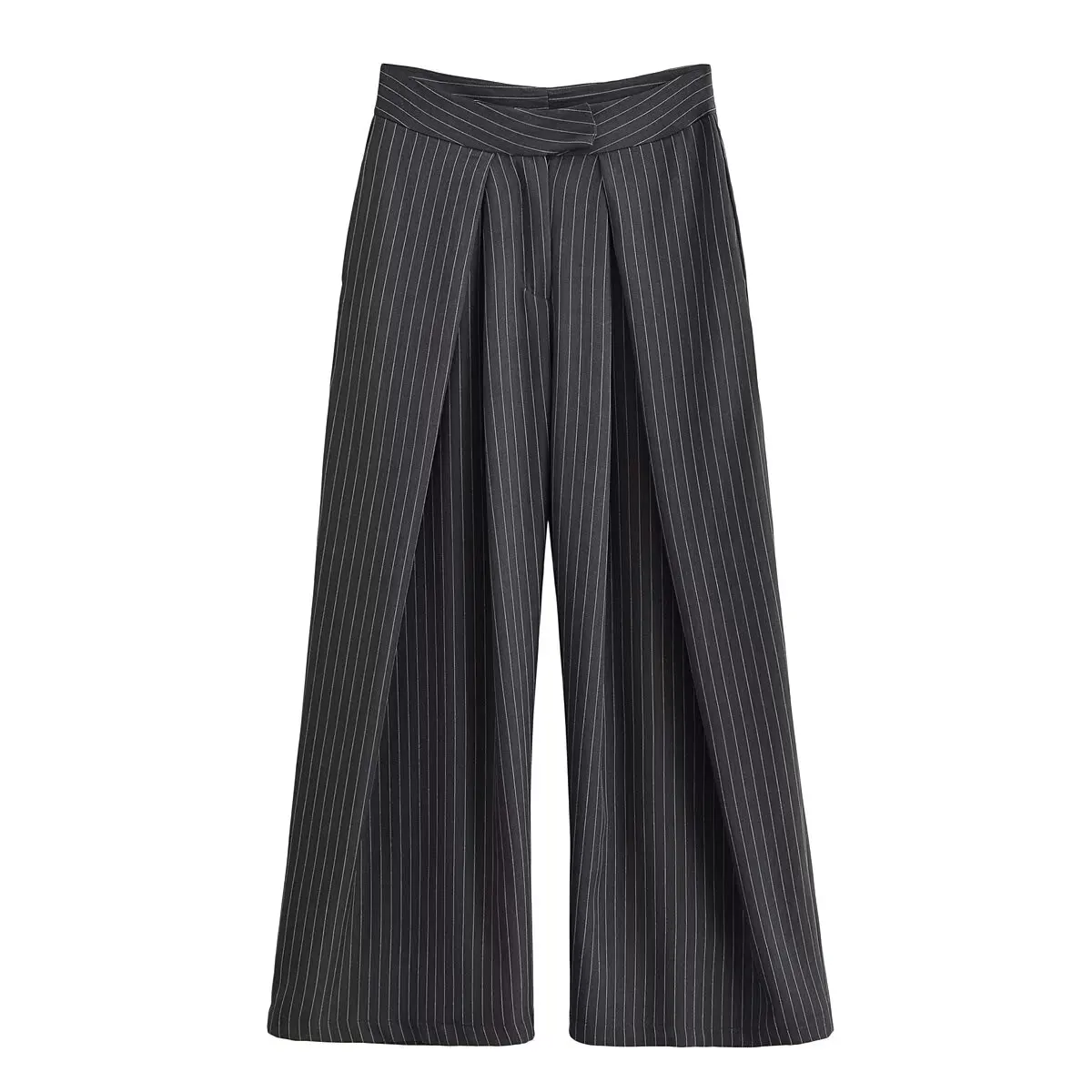 Pantaloni a gamba larga a righe casual a vita alta Pantaloni lunghi a pieghe larghi Pantaloni casual in fibra di poliestere Faion da donna