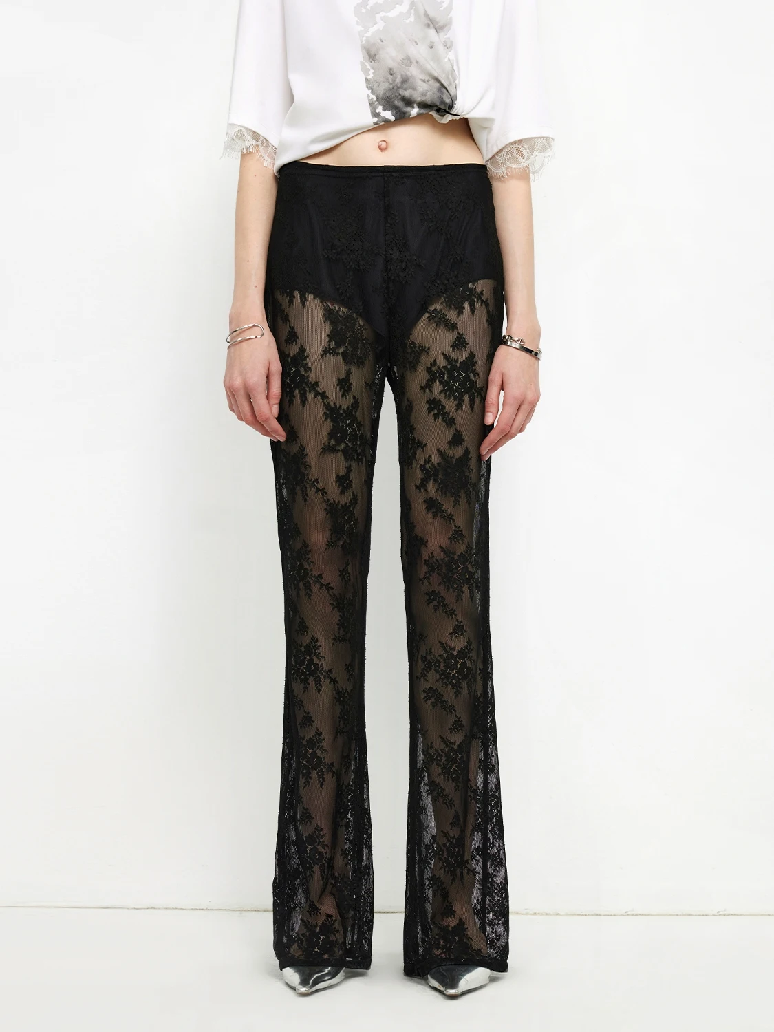 

Low-Waist Slim-Fit Lace Pants Breathable Lightweight Luxury Feel Faionable Sexy See-Tough Commute Sle Ladies Trousers