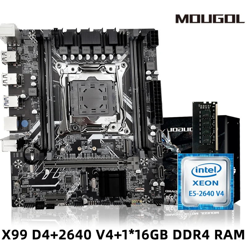 

MOUGOL X99 P4 Motherboard Set Kit With Intel LGA2011-3 Xeon E5 2640 V4 CPU DDR4 16GB (1*16GB) 2133MHZ RAM Memory NVME M.2 SATA