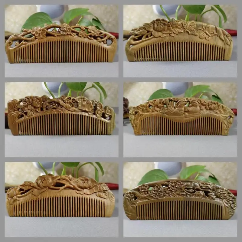 

Green sandalwood carving carving polishing fine wooden comb massage health care convenient fine comb