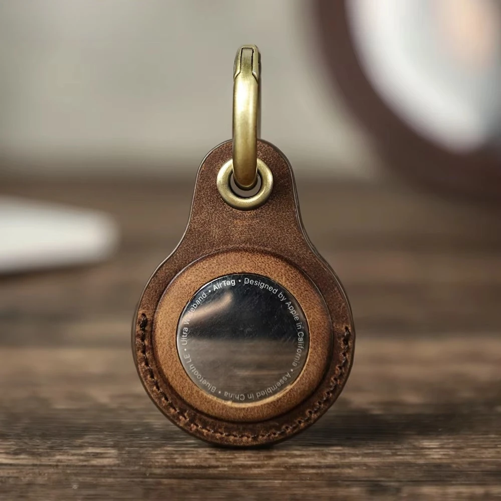 Genuine Leather Key Ring For Airtag Case Locator Tracker Anti-lost Device Keychain Holder Cover For Apple Airtag Accessories