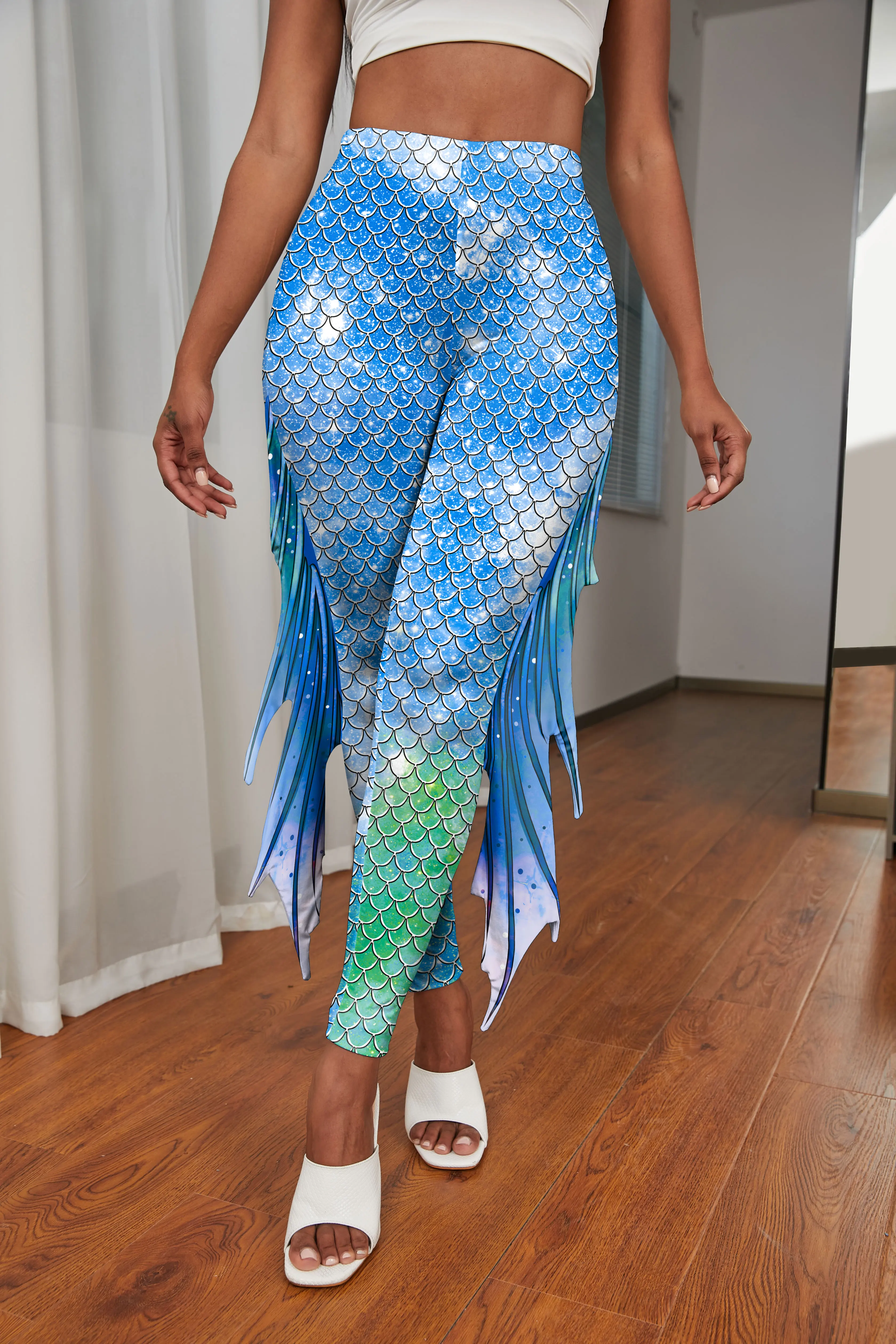 

Zawaland New Cosplay Mermaid Pants Fish Scales Sequins 3D Printed Women Bottoms Tight Yoga Pants Fashion Women's Leggings