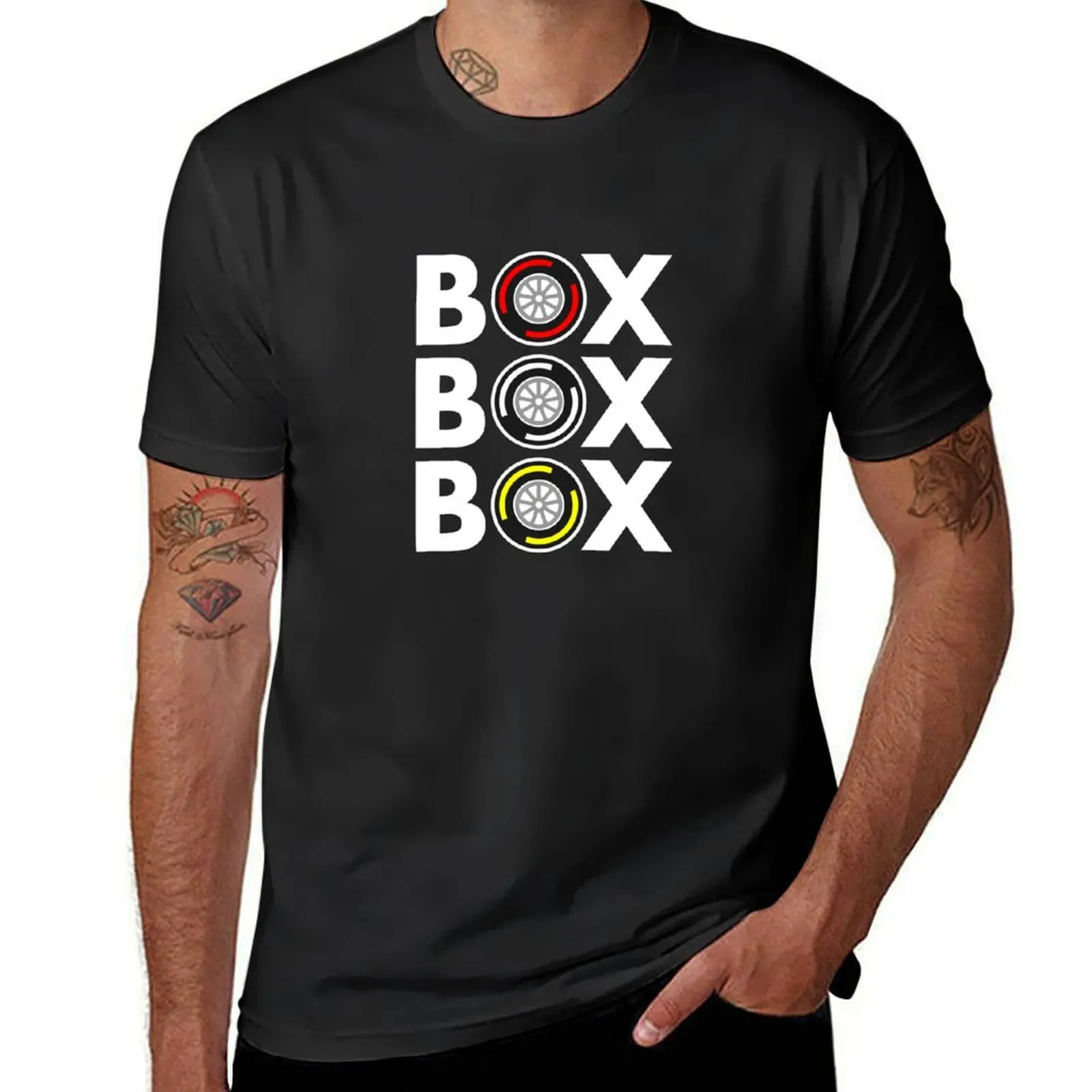 Box Box Box F1 Tyre Compound White Text Design T-Shirt kawaii clothes anime mens graphic t-shirts