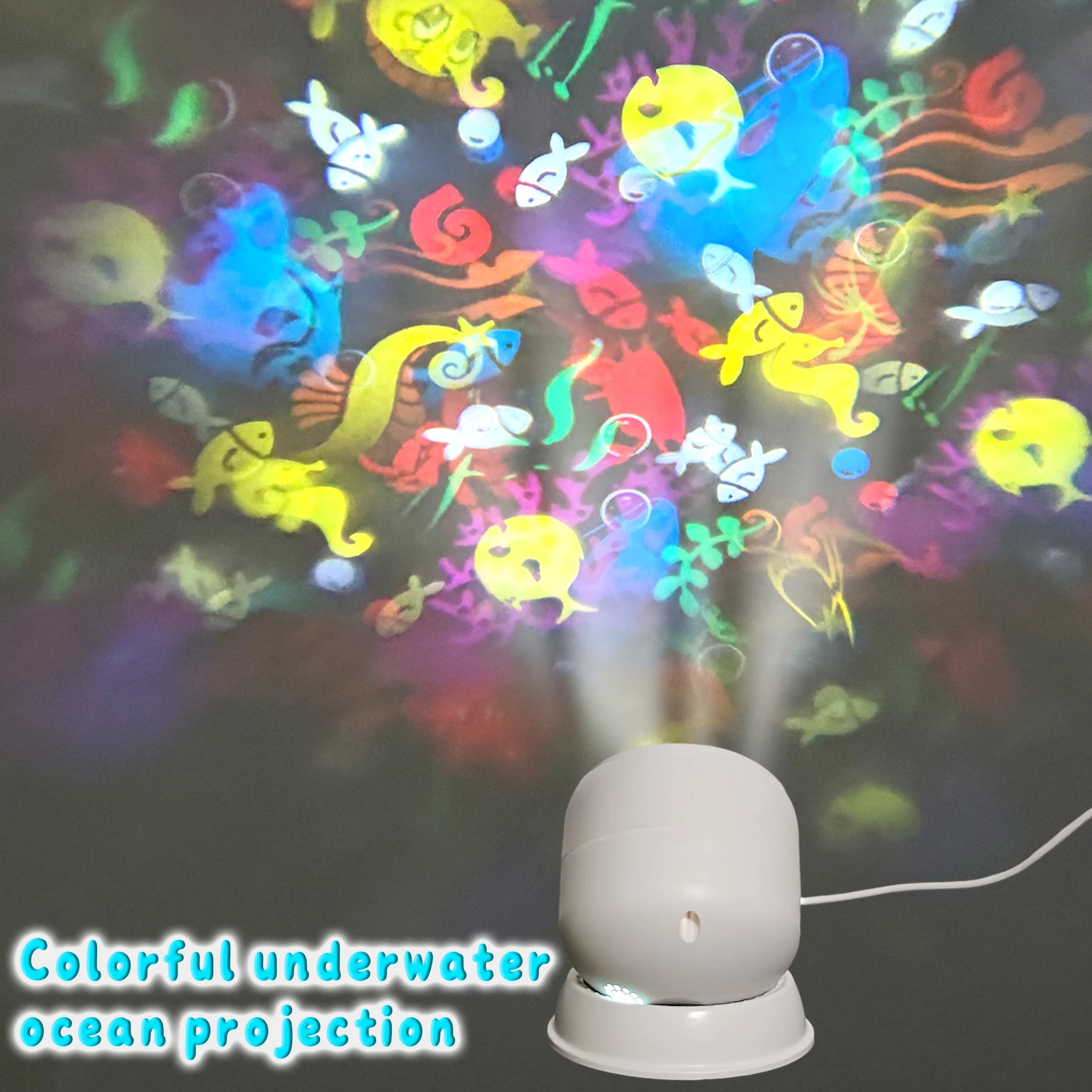 Colorful Rotating Ocean Projector Night Light, Ultra Quiet Sleep Aid Starry Lamp, USB Plug-in Compact Ambient Projector for Nurs