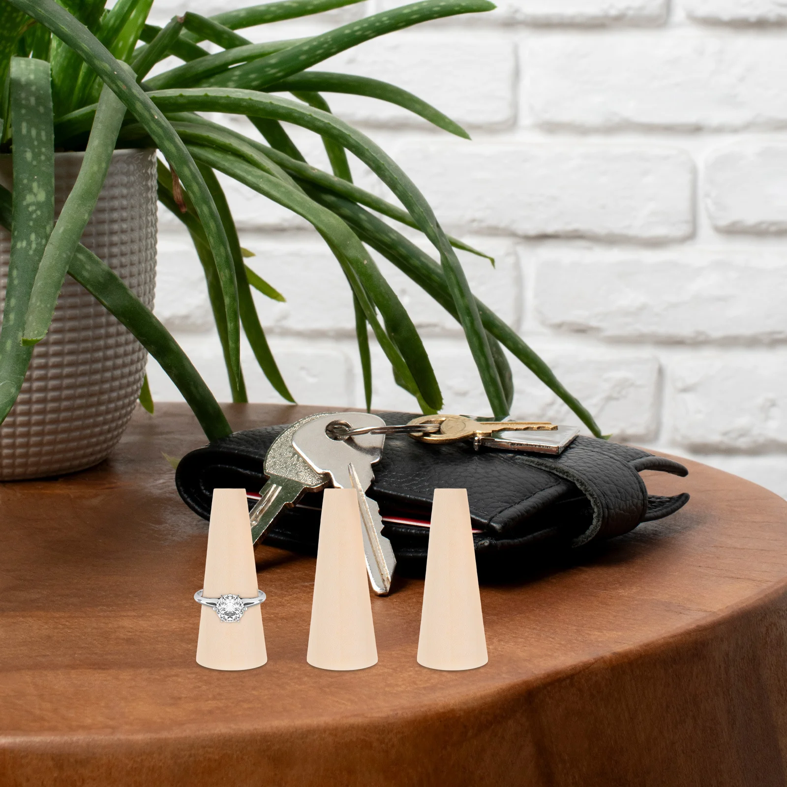 20Pcs Wooden Cone Ring Jewelry Holder Natural Wood Display Stand Organizer Cone Shape Ring Organizer for Home Store