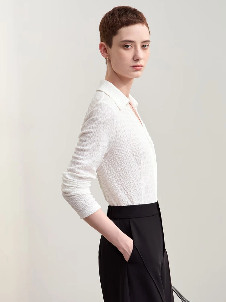 Amii Minimalizm 2025 Damskie Koszule Jesień Nowa Bluzka Sweter Rozpinany z Dekoltem w Serek Długi Rękaw Dopasowana Modna Koszula Bluzki dla Kobiet 12413010