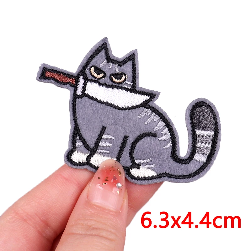 Cat And Knife Applique Iron On Patches On Clothes Pocket Cat Embroidered Patches For Clothing Stickers Unicorn Jacket Badges DIY