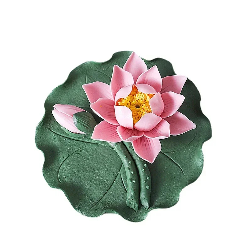 

Ceramic flower ornament, incense insert handmade lotus, home tea room desktop incense decoration