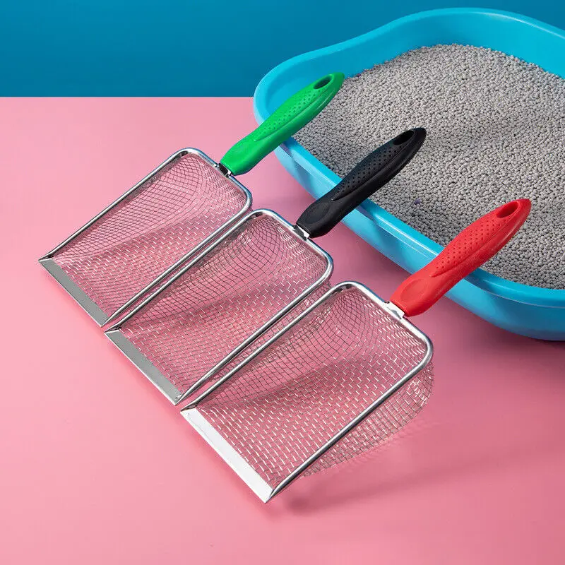 Cat Litter Shovel Cat Poop Filter Cleaning Tools Kitty Litter Plastic Metal Tray Scoops With Non-Slip Handle 1PC Pet Supplies