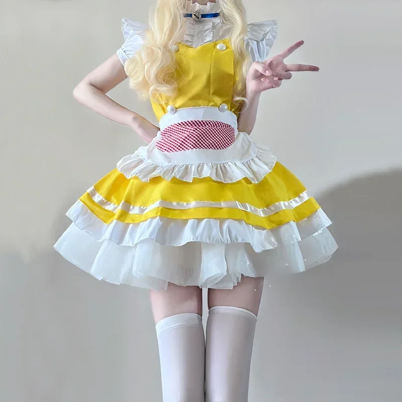 Lolita Yellow Maid Anime Cosplay Costumes Japanese Kawaii Love Live Cosplay Kelnerka Fartuch Pokojówki Strój Halloween Party Dress