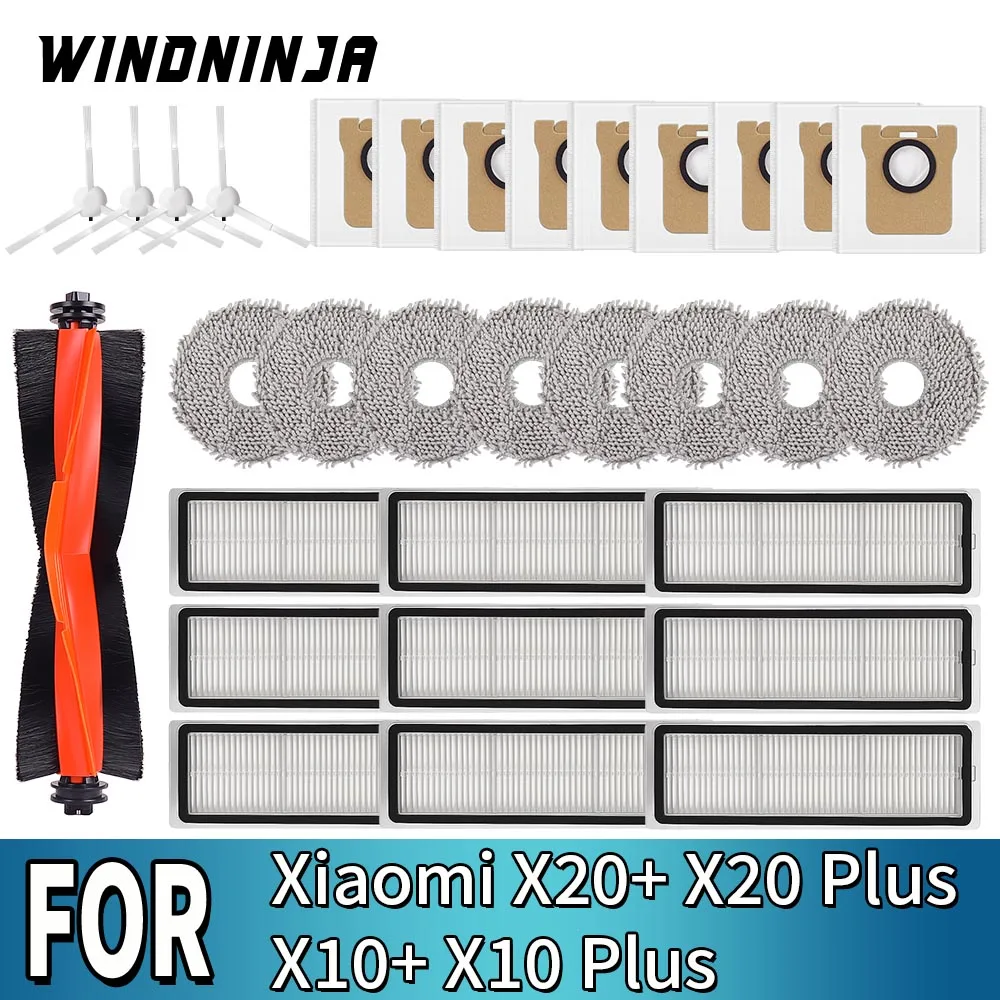 Hauptseitenbürste Mopptuch Staubbeutel Filterteile für Xiaomi X20+ X20 Plus X10+ X10 Plus Roboterstaubsauger Wiederverwendbares Ersatzteil