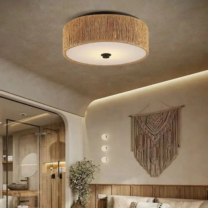 

Minimalist personalized ceiling lamp hand-woven antique rattan art light luxury retro restaurant tea bedroom chandelier