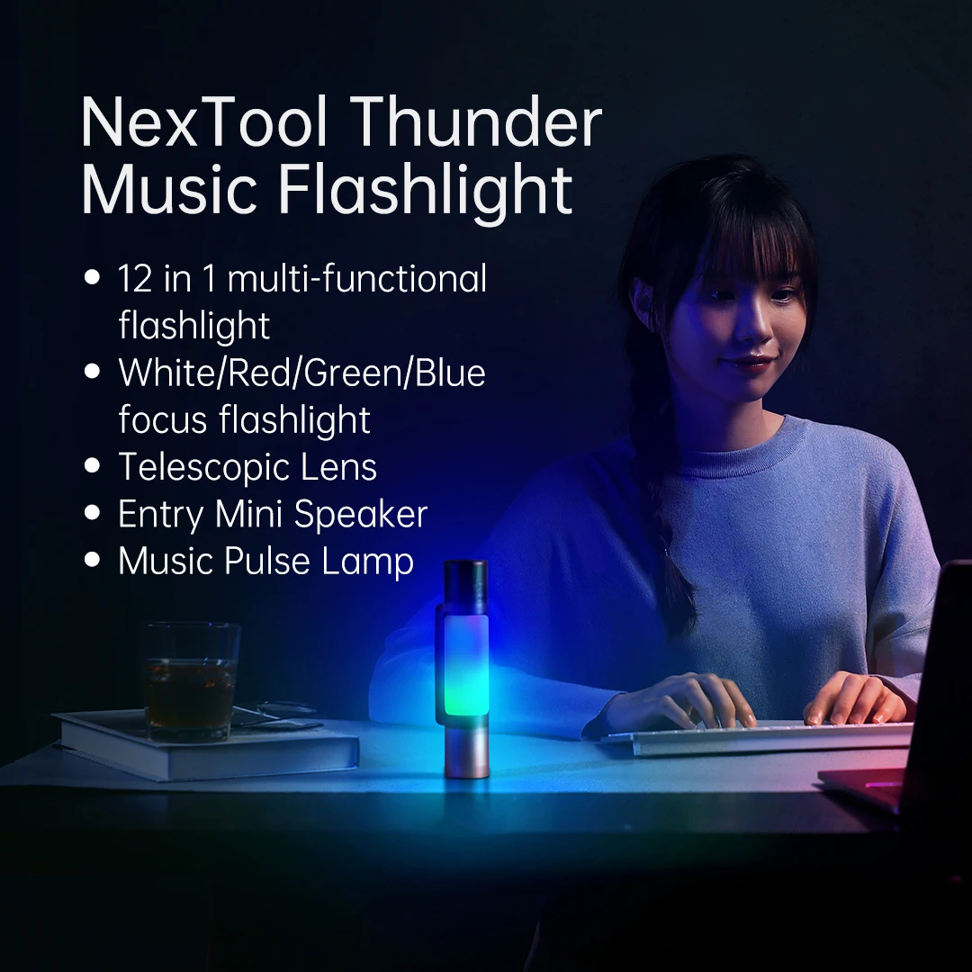 NexTool 12 in 1 Thunder Music Flashlight Speaker IPX4 Waterproof 900LM USB-C Powerbank  Camping Outdoor Rechargeable Lamp Torch