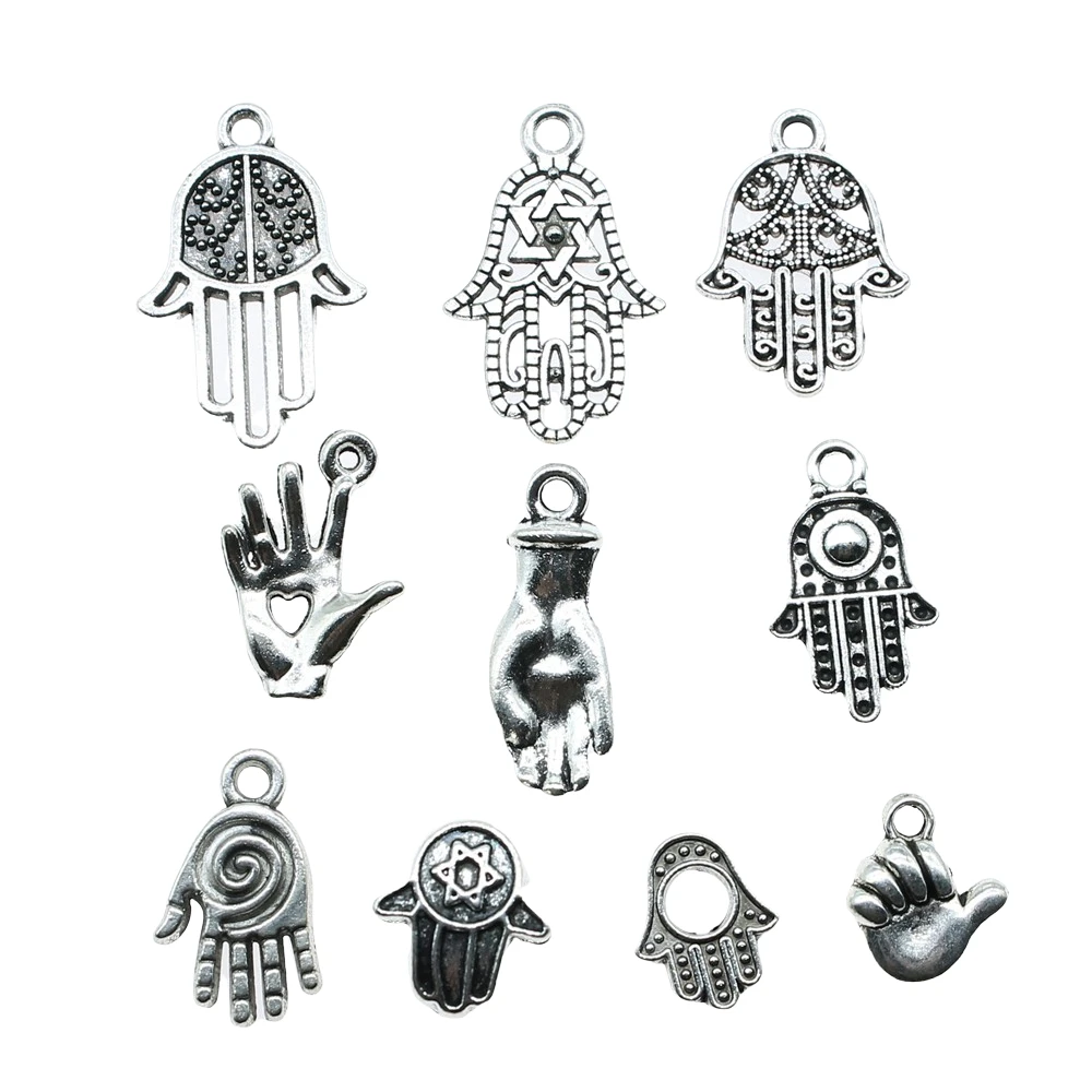 20 sztuk ręczny wisiorek Charms Antique srebrny kolor dłoni piękna biżuteria DIY Hamsa ręcznie Charms do tworzenia bransoletek — zdjęcie 3