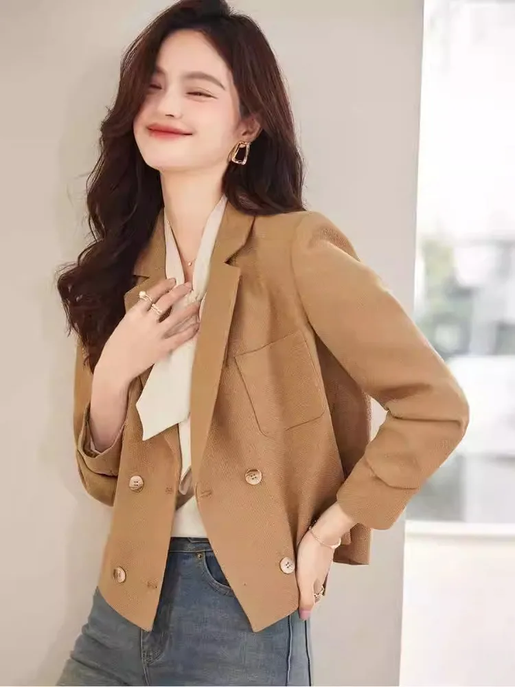 Blazer da donna elegante - Giacca corta doppiopetto Manica lunga regolare Non impermeabile Versatile chic per la primavera/autunno Avanzato