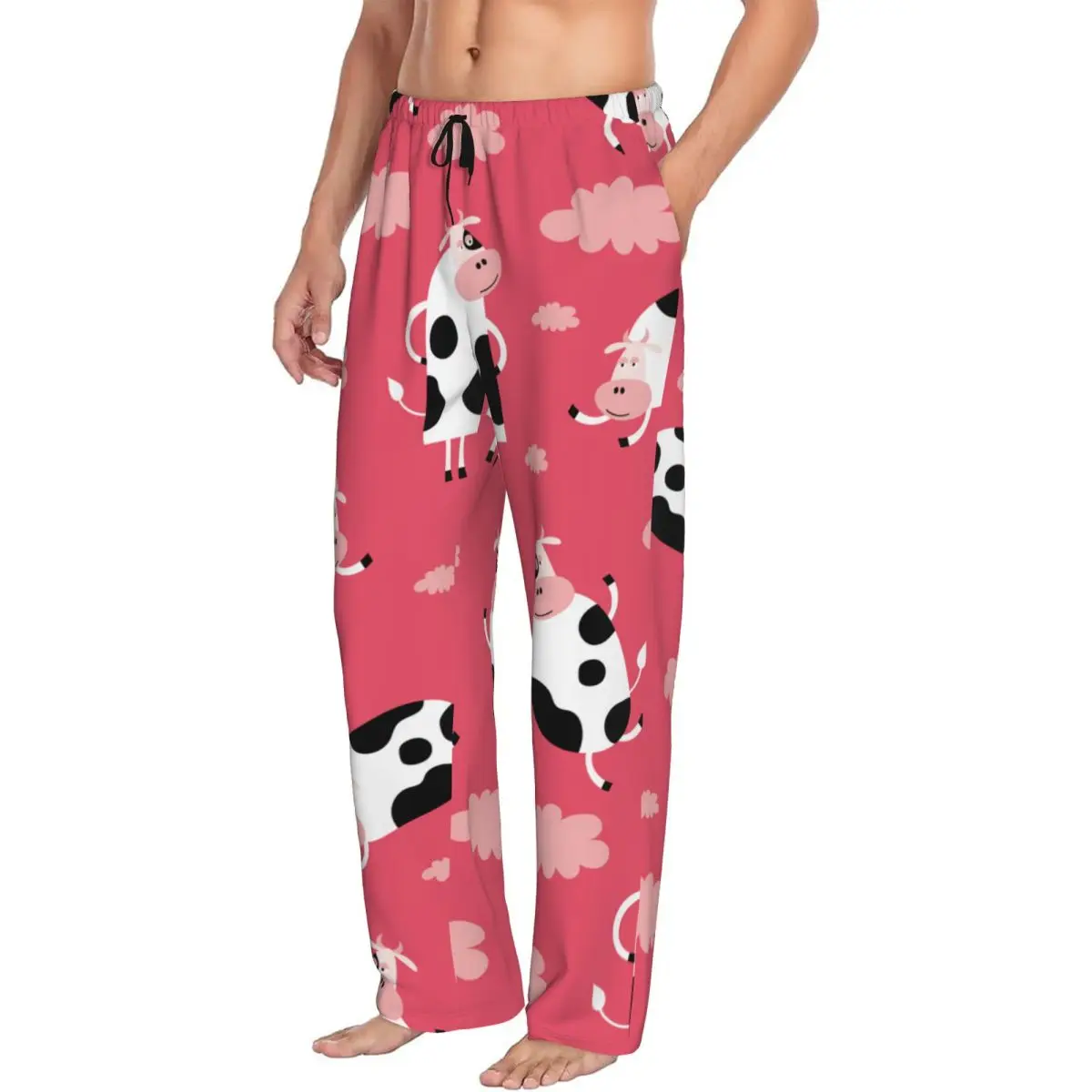 Funny Cartoon Cow With Clouds Men Sleep Bottoms Male Lounge Trousers Men's Pajama Pants