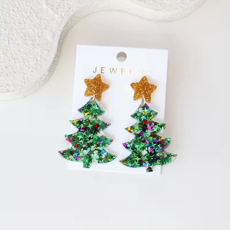 1 paire de boucles d'oreilles vintage en forme d'arbre de noël, bijoux de vacances pour femmes, cadeau pour noël, fêtes, tous les jours