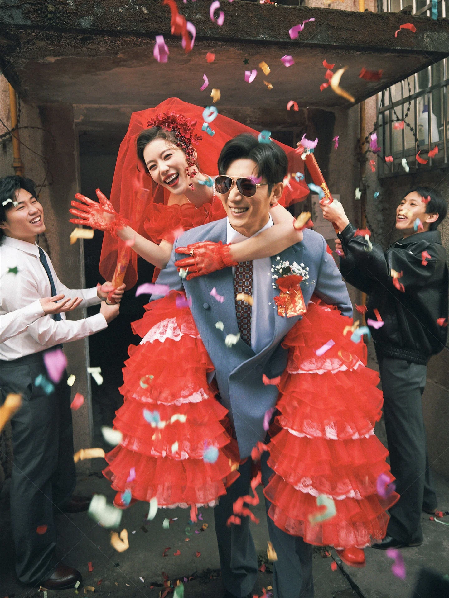 

Red Vintage 80s Street Sle Wedding Dr Multi-layered Lace Trim Photoaphy Costume Stage Performance Hanfu Women's Faion