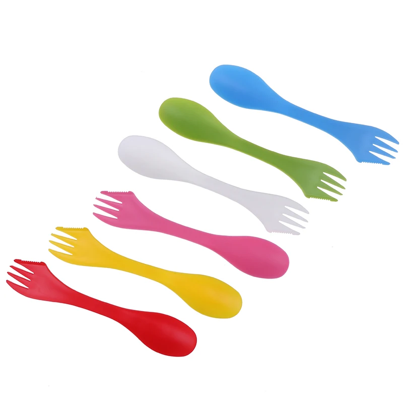 1pc 3 In 1 Spoon Fork Cutter Travel Camping Hiking Picnic Utensils Plastic Spork