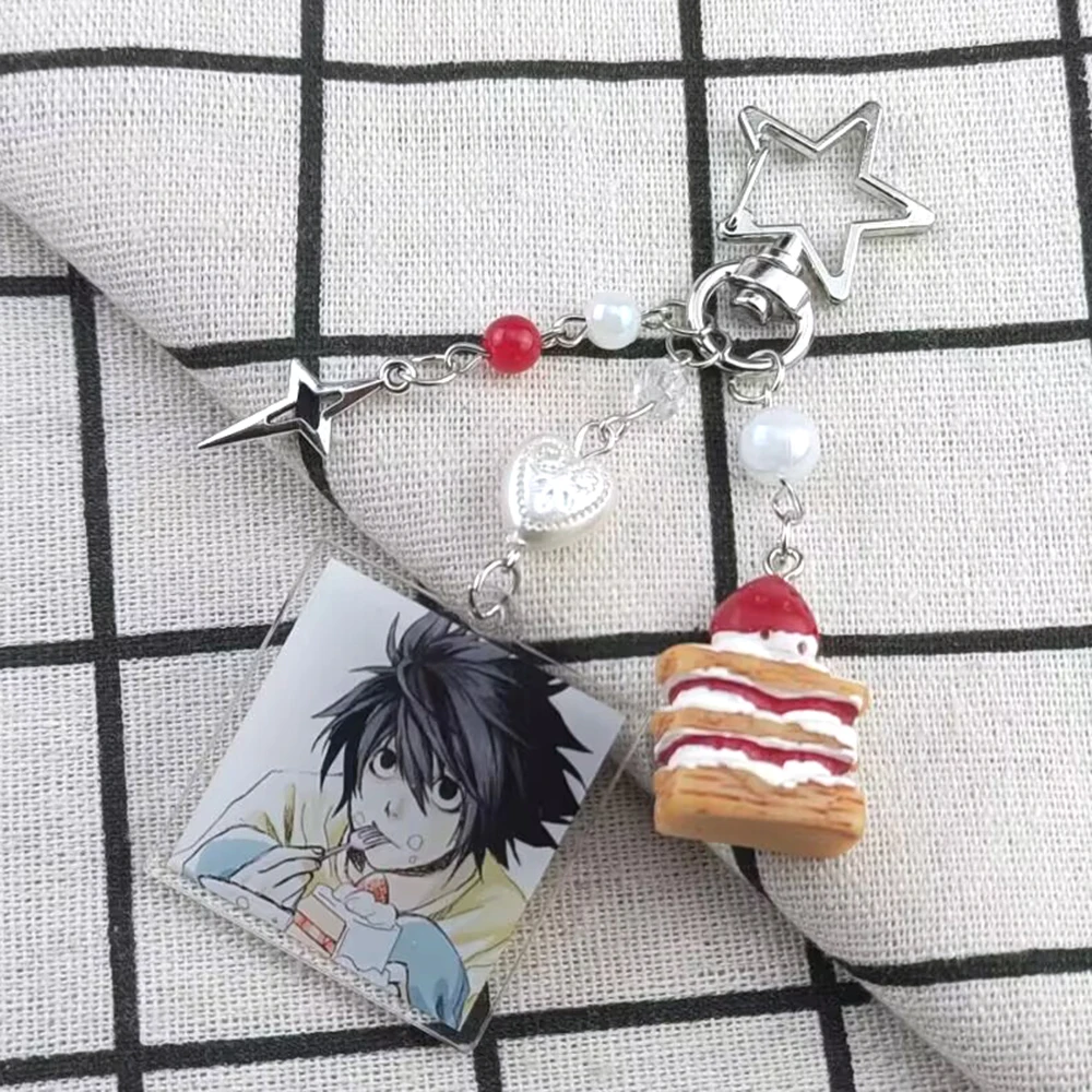 Hecho a mano Anime Death Note L Lawliet pastel llavero con cuentas bolso encantos estético bolso colgante llavero regalo de Navidad