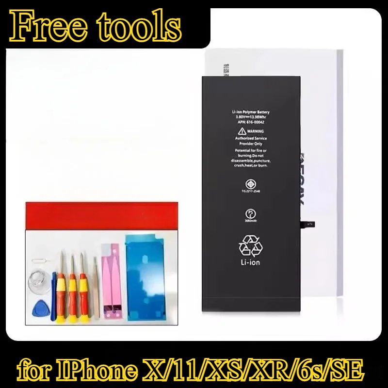 

Сменный аккумулятор большой емкости 6000 мАч для IPhone X/11/XS/XR/6s/SE/7 Plus/8 Plus/Xs Max/12, литий-ионный источник питания с набором инструментов