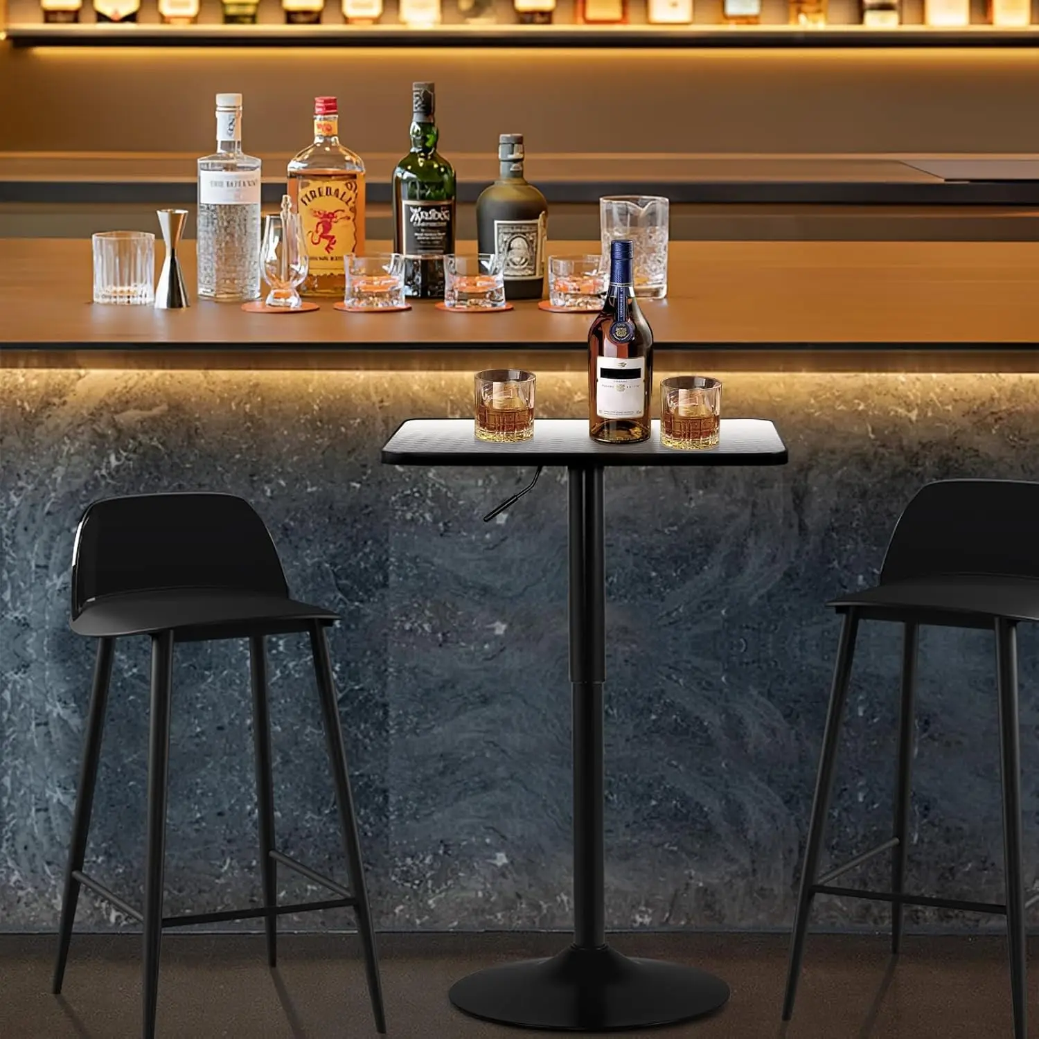 Athena Collection Square Bar Table, Pub Table, Altura ajustável, 360 ° Swivel Bistro Table, High Top Table com Mdf