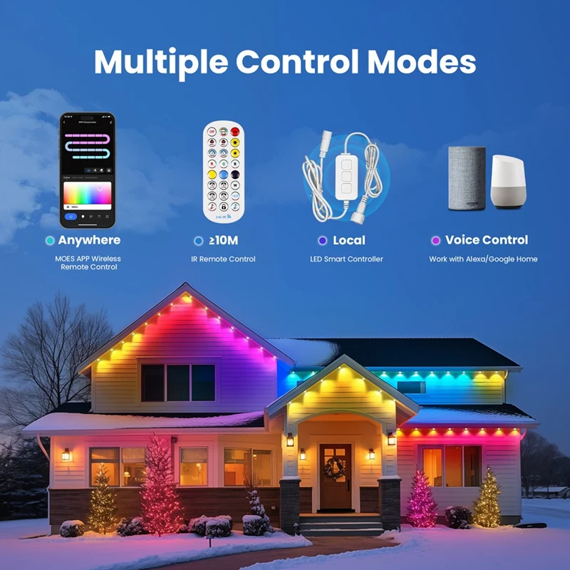 AFBC Tuya Wifi Smart Eaves String LED Light Outdoor IP67 Waterproof RGB Color RF Remote Control For Alexa Google Home