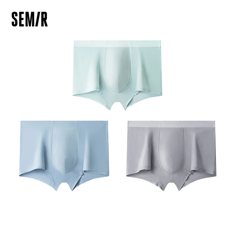 Semir Underwear Men Graphene Seamless Shorts Solid Color Icy Silk Briefs Soft Elastic Boxer Shorts 3-Pack