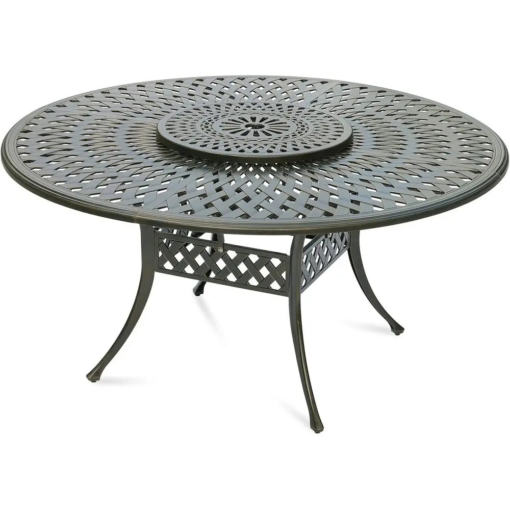 

61-круглый уличный обеденный стол с ленивой Сьюзен, устойчивый к атмосферным воздействиям литой алюминий, 8-местный набор мебели для патио с 24 вращающимися подносами