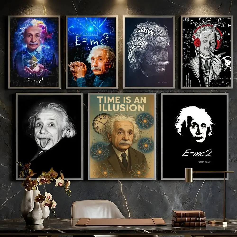 Pôster de físico teórico E-Einstein --HD-- Decoração de parede universal autoadesiva à prova d'água de alta resistência