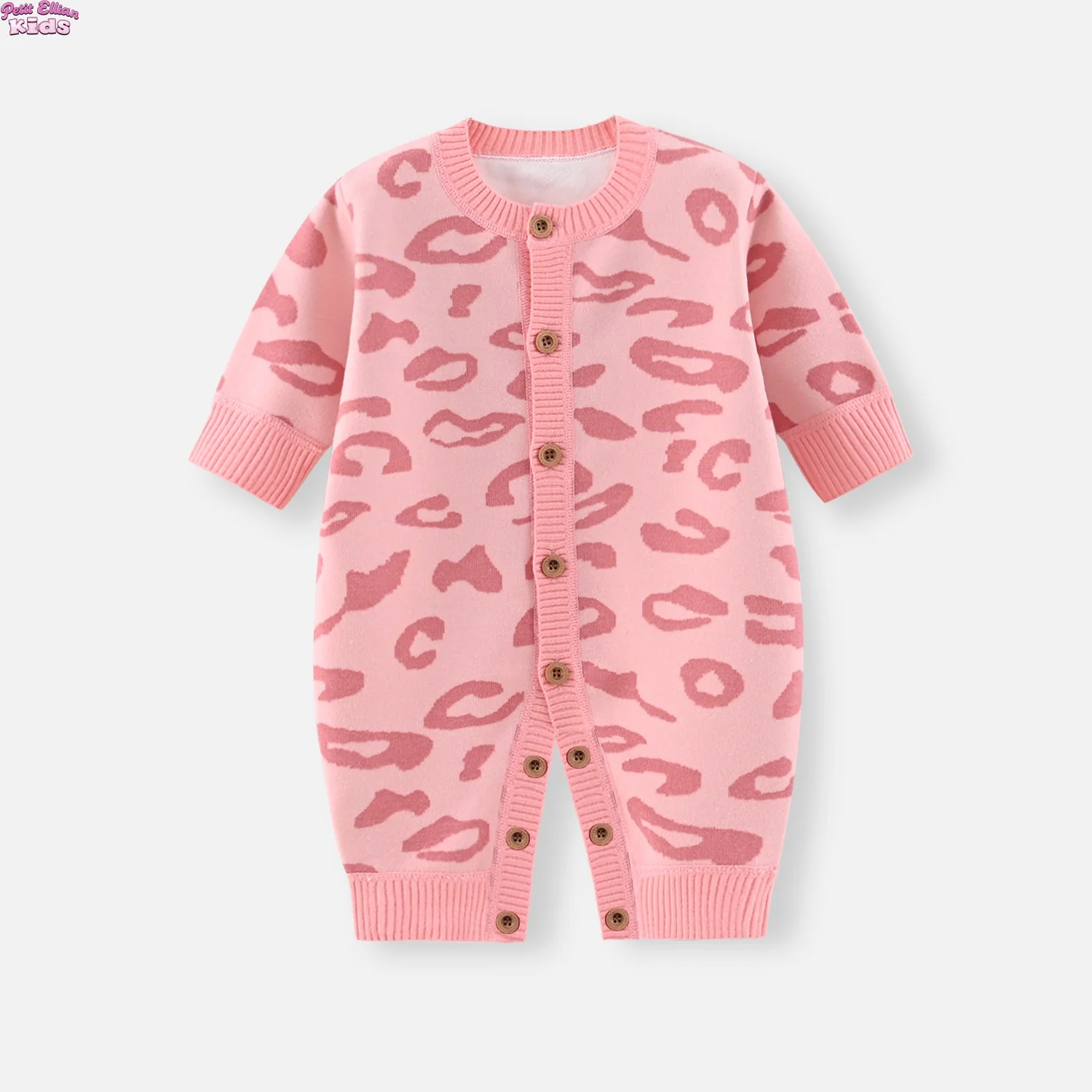 

2025 Toddler Baby Knitted Romper 0-18M Newborn Girls Bodysuit Pink Leopard Print Long Sleeve Cute Baby Autumn Clothes Jumpsuit