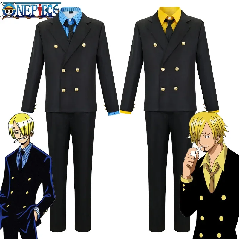 Sanji Cosplay Costumes Anime One Piece Yellow and Blue Suit Shirt Pants Outfits Halloween Formal Wear Role Play Uniform for Men