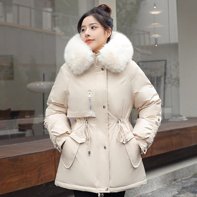 

Hooded Down Padded Jacket For Women's Fashion Mid-Length Thicke Tooling Overcoat New Winter Windproof Jacket Female Casaco Tops