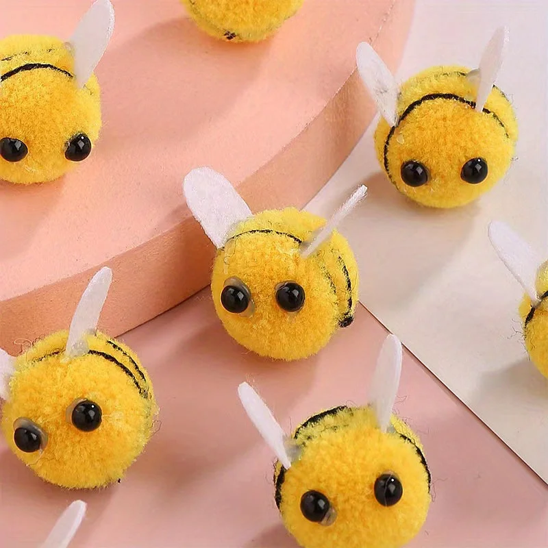 10 Stück Mini-Bienen-Pom-Dekorationen, Bastelarbeiten, Partygeschenke, Blumenarrangements, DIY-Projekte, Heimdekorationszubehör – Detail 2