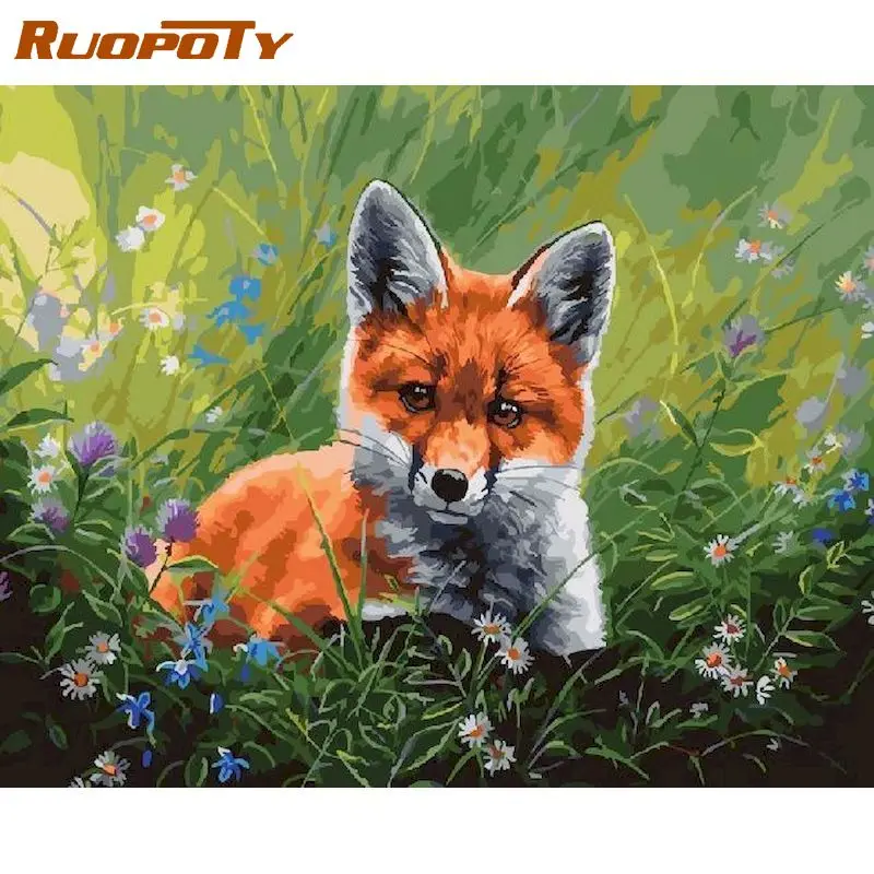 

RUOPOTY Oil Painting By Numbers For Adults Fox Animals Picture Handmade 40x50cm Frame On Canvas Home Decoration Wall Pictures