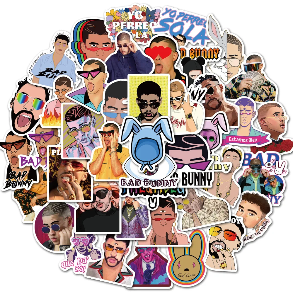 50PCS Bad Bunny Sticker Graffiti Gift Decals Toy DIY Suitcase Phone Stickers Helment Laptop Bike Decal