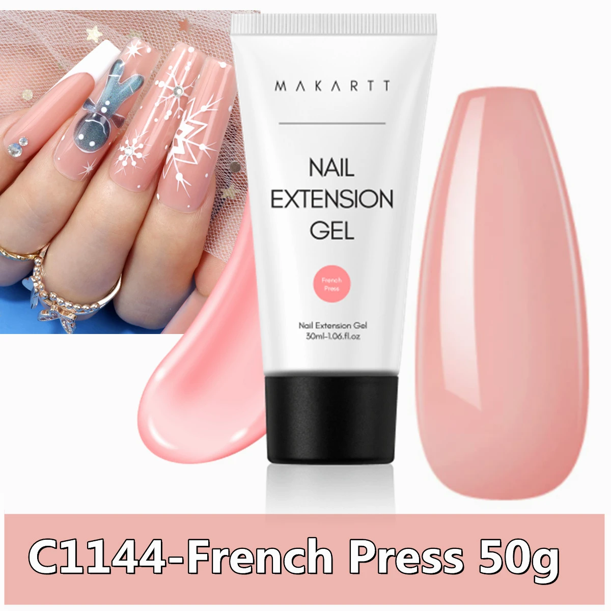 Makartt Poly Extension Gel voor Nagels, 50ML Roze Glitter Nude Transparante Harde Builder Gel Franse Manicure DIY Design Art Thuis Salon