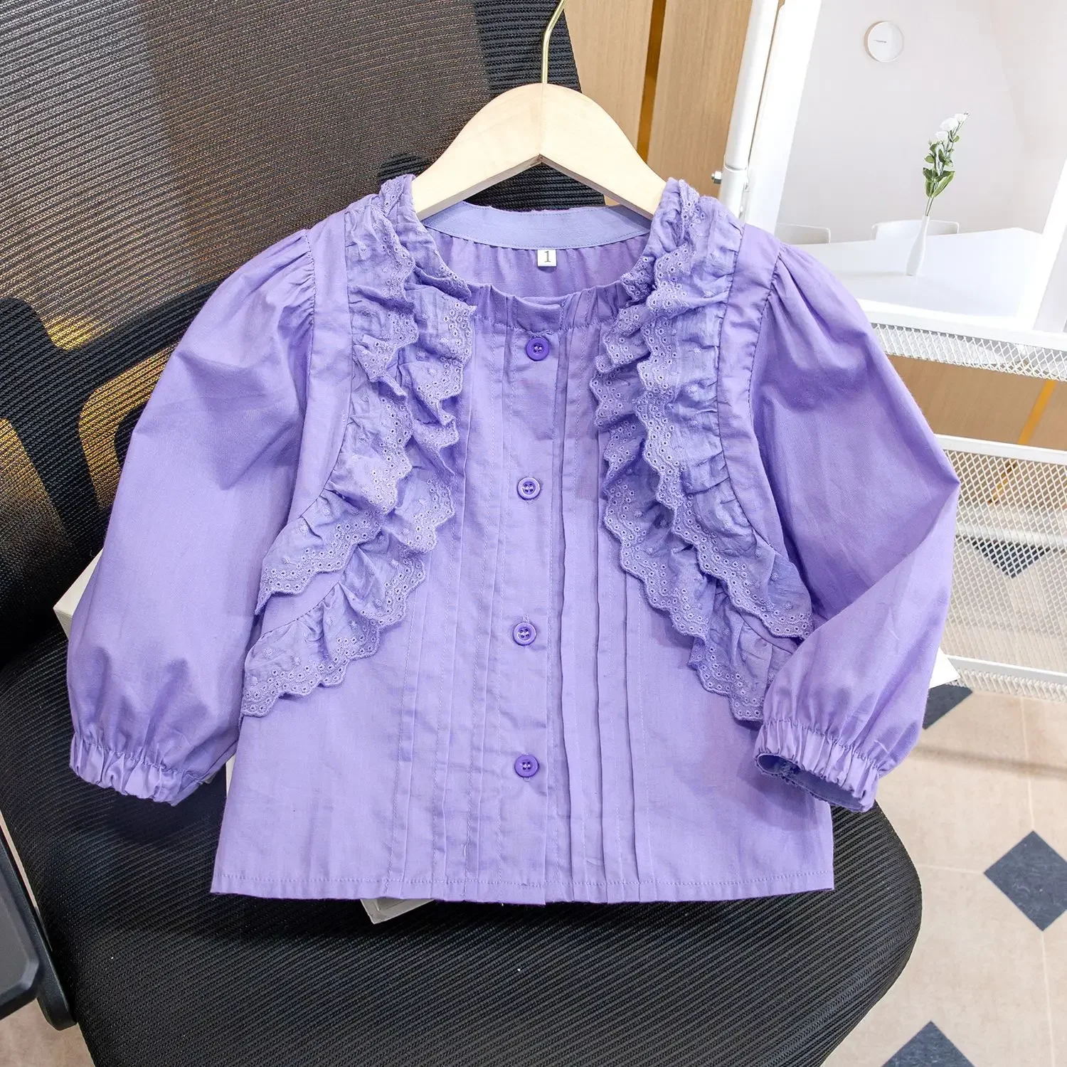 

Girls Ruffle Shirt Long Sleeve 2025 Spring New Foreign Style Versatile Shirt Baby Pure Cotton Lace Top Trendy