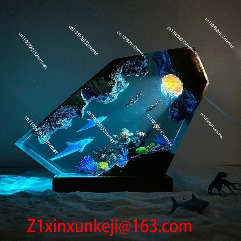 Ocean Submarine Micro Landscape Ambient Light Epoxy Night Light Birthday Gift Whale Desktop Resin Bedside Lamp Ornament