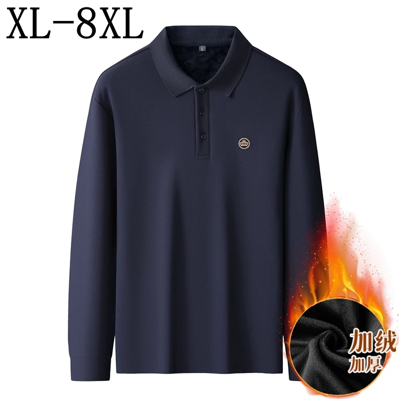 

8XL 7XL 6XL 2025 Новая осенне-зимняя элитная бархатная рубашка-поло Мужские топы Модные мужские рубашки с принтом Толстая флисовая футболка Homme